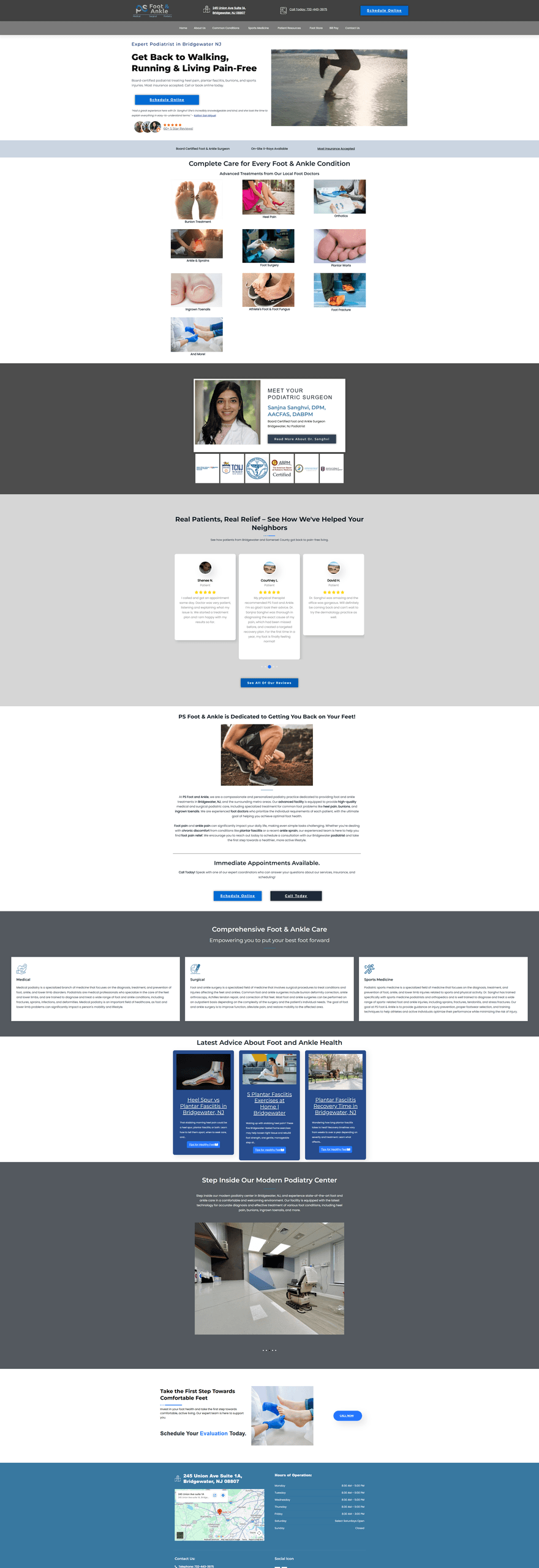 PS Foot & Ankle website, designed by Regtek Consulting