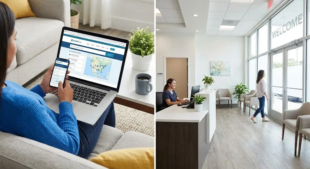 Patient researching medical providers on smartphone before booking an appointment