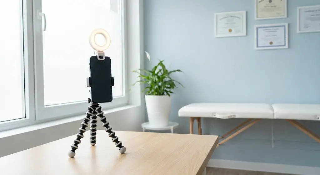 Simple smartphone video recording setup in a medical office using natural lighting